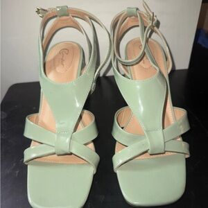 Mint Green Strappy Block Heel Sandals with Ankle Strap